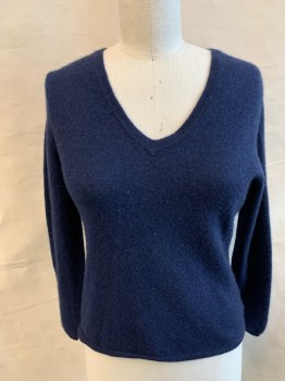 Womens, Pullover, CHARTER CLUB, Navy Blue, Cashmere, Solid, B: 36, Ribbed Knit V-neck, Long Sleeves