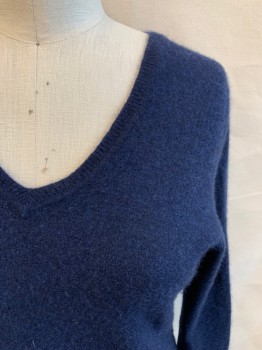 Womens, Pullover, CHARTER CLUB, Navy Blue, Cashmere, Solid, B: 36, Ribbed Knit V-neck, Long Sleeves