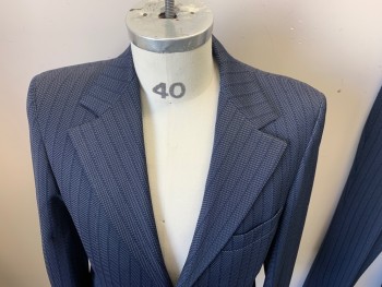 COLLEGE ROE, Navy Blue, Lt Gray, Polyester, Novelty Pattern, Stripes - Vertical , 2 Button Front, Notched Lapel, 3 Pockets,