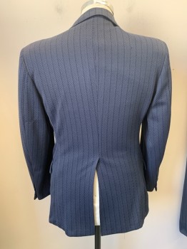 COLLEGE ROE, Navy Blue, Lt Gray, Polyester, Novelty Pattern, Stripes - Vertical , 2 Button Front, Notched Lapel, 3 Pockets,