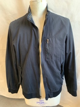 Mens, Casual Jacket, AMERICAN RAG, Black, Cotton, Polyester, Solid, 2XL, Stand Collar, Zip Front, 3 Pckts, L/S, Elastic Cuff & Waistband