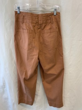 Womens, Pants, MADEWELL, Lt Brown, Cotton, Elastane, Herringbone, 28, Side Pockets, 2 Patch Pockets on Back, Zip Front, Paper Bag Waist, with Matching Belt, Multiples