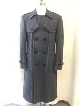 Mens, Coat, STRATO-JAC, Heather Gray, Wool, Solid, 42, Double Breasted, Collar Attached, 2 Button Down Shoulder Flaps Front, Epaulets, 2 Pockets, Belted Tab at Cuffs, Belt Loops (No Belt), Scallopped Back Yoke