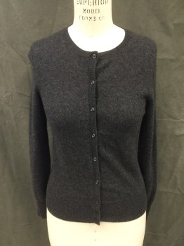 LORD & TAYLOR, Charcoal Gray, Cashmere, Heathered, Button Front, Long Sleeves, Ribbed Knit Neck/Wide Waistband/Cuff/Placket