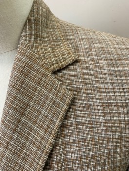 OHRBACH'S, Lt Brown, White, Poly/Cotton, Check - Micro , 2 Color Weave, Single Breasted, Notched Lapel, 2 Buttons, 3 Patch Pockets with Pointed Flaps, Pleat Detail in Center, Self Belted Detail at Back Waist,
