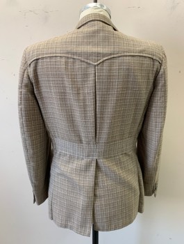 OHRBACH'S, Lt Brown, White, Poly/Cotton, Check - Micro , 2 Color Weave, Single Breasted, Notched Lapel, 2 Buttons, 3 Patch Pockets with Pointed Flaps, Pleat Detail in Center, Self Belted Detail at Back Waist,