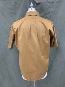 VANOPRESS, Brown, Cotton, Solid, Button Front, Collar Attached, Button Down Collar, 1 Pocket, Short Sleeves,
