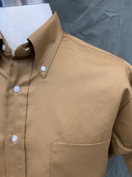 VANOPRESS, Brown, Cotton, Solid, Button Front, Collar Attached, Button Down Collar, 1 Pocket, Short Sleeves,