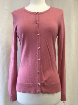 Womens, Sweater, 7TH AVENUE, Rose Pink, Rayon, Solid, Color Blocking, S, Pink Rhinestone Button Front