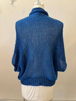 Womens, Sweater, THEORY, Royal Blue, Viscose, Polyester, Solid, L, No Closures, S/S, Open Knit, Rib Knit Waistband,