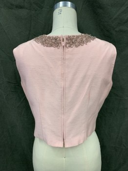 Womens, 1960s Vintage, Top, JR THEME, Lt Pink, Silver, Silk, Solid, W 28, B38, Sleeveless, Zip Back, Silver Beaded Loops Neck Detail, Evening, Cocktail