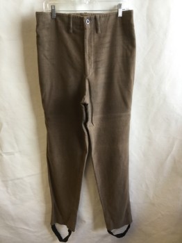 FOX 200, Camel Brown, Cotton, Solid, Aged/Distressed,1.5" Waistband with Hoops, Flat Front, Zip Front, Black Stirrup Hem