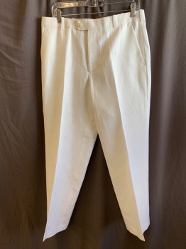 PORTOFINO, White, Linen, Polyester, Solid, Zip Front, Hook Closure, Pleated Front, Slubs