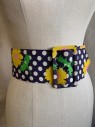 BOBBY BROOKS, Navy Blue, White, Yellow, Pink, Cotton, Vinyl, Floral, Wide Covered Belt And Buckle