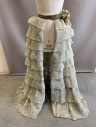 N/L MTO, Sage Green, Blush Pink, Beige, Polyester, Solid, Floral, Over Skirt, 1" Wide Velvet Waistband/Belt with Hook & Bar Closure, Horizontal Scallopped Tiers of Tulle Net with Floral Embroidery, Floor Length, 3D Flower at Waist, Historical Fantasy Made To Order