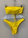 Womens, Bathing Suit, Top, ZAFUL, Yellow, Nylon, Spandex, Solid, 6, Strapless Top, Back Lace