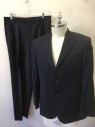 GEOFFREY BEENE, Navy Blue, Lt Gray, Wool, Stripes - Pin, Dark Navy (Nearly Black) with Light Gray Pinstripes, Single Breasted, Notched Lapel, 2 Buttons, 3 Pockets, Solid Dark Navy Lining