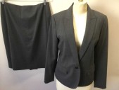 ANNE KLEIN, Gray, Polyester, Wool, Solid, 1 Button, Peaked Lapel, Hand Picked Collar/Lapel,