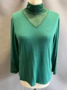 N/L, Green, Polyester, Rayon, Solid, Turtleneck, L/S, V Sheer Shape And Sheer Sleeves