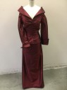 Womens, Dress, Piece 1, CHETTA B, Wine Red, Polyester, Solid, 4, 90's 2pc Eveing Gown,Shot Red Taffeta. Top - Off the Shoulder Look with Collar Trim, Long Sleeves, Rushed Center Front, Fitted Through Waist. Zipper Center Back,