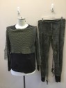 Mens, Sci-Fi/Fantasy Piece 1, GAP, Black, Gray, Olive Green, Cotton, Synthetic, Solid, Mottled, M, Long Sleeves Tee Shirt. Crew Neck with Large Scale Synthetic Fishnet Draped Over