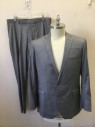K. COLE REACTION, Lt Gray, Gray, Poly/Cotton, Spandex, Heathered, Sport Coat - Heathered Grid Pattern, 2 Button Single Breasted, 3 Pockets, 2 Slits at Back