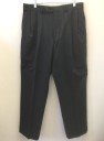 RALPH LAUREN, Navy Blue, Lt Gray, Wool, Stripes - Pin, Dark Navy (Nearly Black) with Light Gray Pinstripes, Double Pleated, Button Tab Waist, Zip Fly, 5 Pockets Including 1 Watch Pocket, Straight Leg