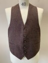 Mens, 1960s Vintage, Suit, Vest, DOVERSHIRE, Brown, Gray, Multi-color, Wool, Speckled, Stripes - Micro, 40S, Tiny Grid Pattern with Various Color Specks, 5 Buttons, 2 Welt Pockets, Brown Solid Lining and Back, Self Belt in Back, 1960's, **Panels Added at Sides