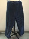 Mens, Sci-Fi/Fantasy Piece 2, MTO, Navy Blue, Cotton, Stripes - Vertical , 38, Zipper Front, Suspender Buttons, Quilted Wiggly Vertical Channels To Below Knee.