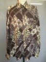Paul Chang, Chocolate Brown, White, Taupe, Yellow, Red, Synthetic, Plaid, Floral, Chocolate with White/taupe Plaid & Brown/taupe/red/yellow Floral Print, Button Front, Long Sleeves, 1 Pocket, Multiples,