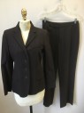 Womens, Suit, Jacket, LAUREN, Dk Brown, Lt Gray, Wool, Polyester, Stripes - Pin, Petite, B34, W30, Single Breasted, 4 Buttons, Notched Lapel,