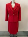 Womens, Suit, Jacket, TAHARI, Red, Polyester, Solid, 4, Band Collar, with Lapel, 1 Gold Bttn, 4 Pleats At Waist, Petite