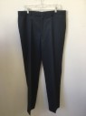 LINEA UOMO, Navy Blue, Wool, Heathered, Pants - Flat Front, 4 Pockets, Zip Fly