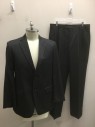 JONES NEW YORK, Charcoal Gray, Gray, Wool, Stripes - Pin, Charcoal with Gray Pinstripes, Single Breasted, Notched Lapel, 2 Buttons, 3 Pockets, Solid Dark Gray Lining