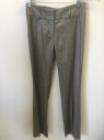 BOSS, Gray, Black, Wool, Viscose, 2 Color Weave, Stripes - Vertical , Flat Front, Belt Loops, Wide Waistband, 1 Welt Pocket,