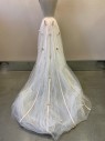 MON CHERI, Pearl White, Champagne, Polyester, Floral, Stripes, Detachable Train, Tulle, Roses With Ribbon Strips, 2 Identical Traiins