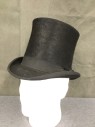 Mens, Historical Fiction Hat , KAMINSKY, Black, Fur, 59, 7 3/8, Top Hat, 1 1/8" Wide Faille Band and Edging at Brim, 6" Tall Crown, Rolled Side Brim