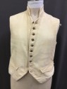 MBA LTD, Cream, Brass Metallic, Cotton, Solid, Brushed Twill, Stand Collar, 2 Bat-wing Pockets, Plain Cotton Backing, 2 Adjustable Ties in Back, Gold Buttons with Green Oxidation Aging, Aged/Distressed ,Made To Order Late 1700's Early 1800's Historical Uniform Naval, Multiples