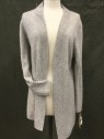 CHARTER CLUB, Lt Gray, Cashmere, Heathered, Open Front, Ribbed Knit Lapel, Long Sleeves, Hip Length