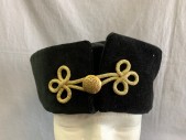 Mens, Historical Fiction Hat , MTO, Black, Cotton, 24", Velvet, Gold Braid and Button CF, Court Hat