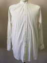 White, Cotton, Solid, White, Button Front, Collar Band, Long Sleeves,