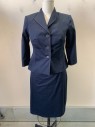 ISABELLA SUITS, Navy Blue, Poly/Cotton, Spandex, Pointed Lapel, Single Breasted, Button Front, 3 Buttons, Tan Stitching