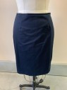 ISABELLA SUITS, Navy Blue, Poly/Cotton, Spandex, Pencil Skirt, Zip Back, Hem Below Knee