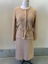 KIMBERLY, Peach Orange, Lt Peach, White, Polyester, Speckled, Boucle Knit, Button Front, Scoop Neck, Drawstrings At Waist