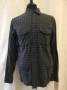 BILLY REID, Dk Gray, Dk Green, Cotton, Check , Button Front, Collar Attached, Long Sleeves, 2 Pockets,