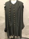 Mens, Historical Fiction Frock Coat, N/L, Olive Green, Cotton, Solid, 28, 2 Piece Frock Coat & Vest Set: Jacket Is Homespun Cotton, Long Sleeves Are Detachable with Ties At Arm Holes, Brass Buttons At Center Front, 2 Faux Pockets W/Button Trim, Aged/Dirty