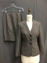 Womens, Suit, Jacket, LE SUIT, Brown, Polyester, Heathered, 4, Rounded Notched Lapel, 3 Button Single Breasted, 2 Faux Pocket Flaps