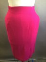 DANA BUCHMAN, Hot Pink, Wool, Solid, Straight Skirt, Side Slit Pockets, Asymmetrical Slit Front/ Back, Calf Length