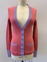 N/L, Hot Pink, Orange, Lavender Purple, Cotton, 2 Color Weave, 7 Bttns, 2 Pckts, L/S, Back Is White & Orange Knit