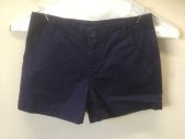 GYMBOREE, Navy Blue, Cotton, Solid, Girls, Twill, 3.5" Inseam, Zip Fly, 4 Pockets, Elastic Waist in Back, Has a Double (FC055539)